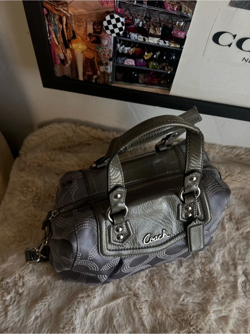Coach Ashley Gray Satin Signature Satchel